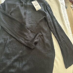 Zara Black Crinkle Long Sleeve Dress